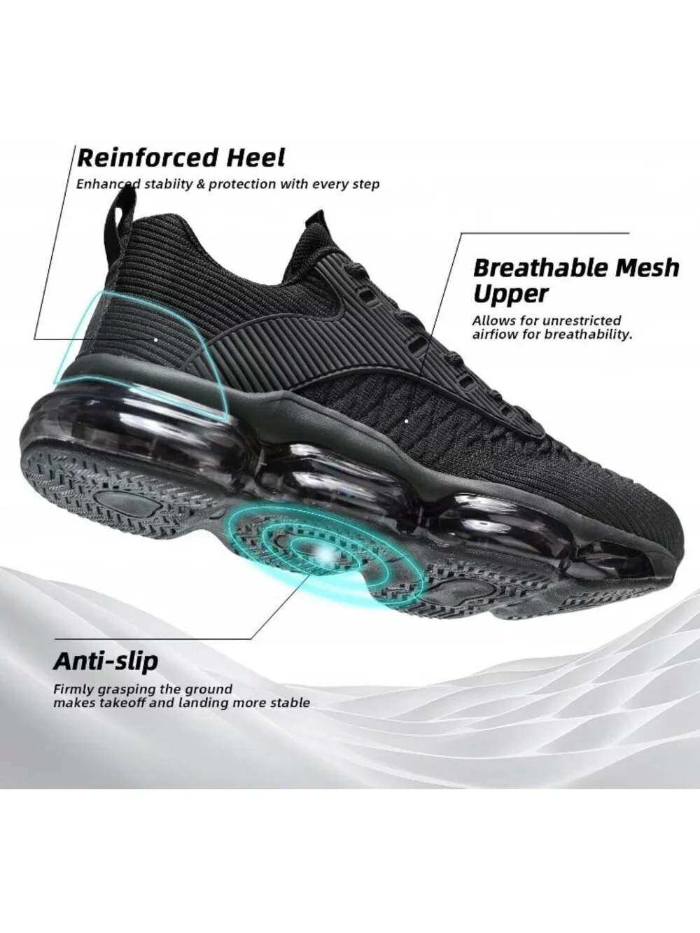 Women's Black Walking Air Cushion Breathable Mesh Casual Athletic Sneaker Shoes